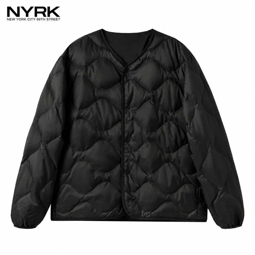 NYRK.ニューヨーカー 中綿キルティング ジャケット Vネック ノーカラー リバーシブル メンズ