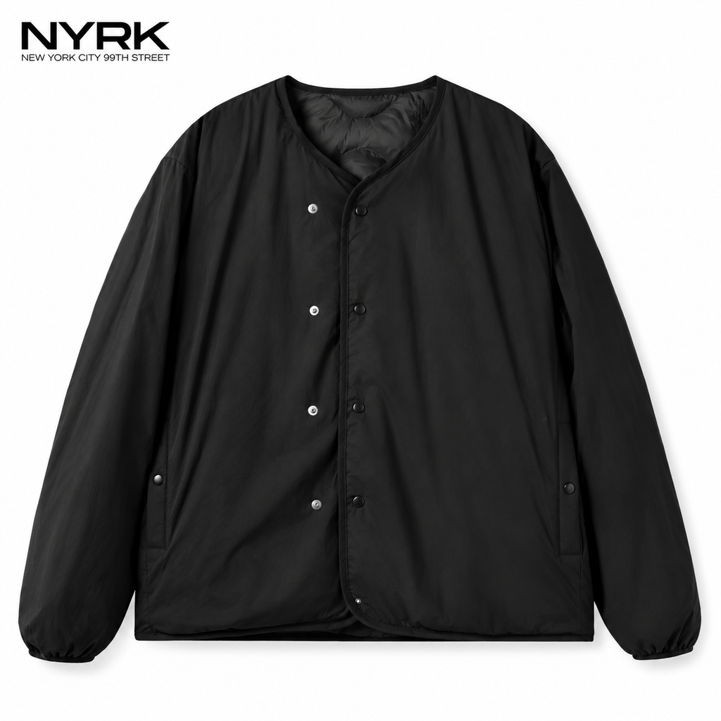 NYRK.ニューヨーカー 中綿キルティング ジャケット Vネック ノーカラー リバーシブル メンズ