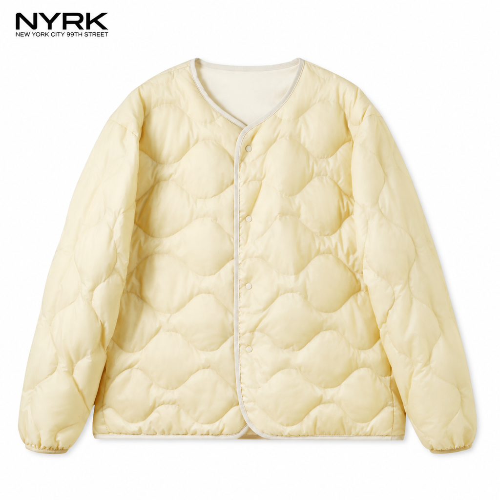 NYRK.ニューヨーカー 中綿キルティング ジャケット Vネック ノーカラー リバーシブル メンズ