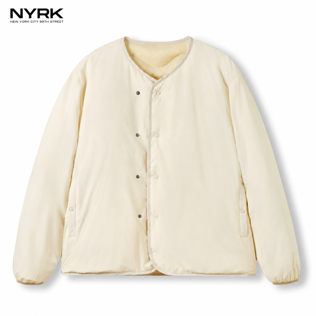 NYRK.ニューヨーカー 中綿キルティング ジャケット Vネック ノーカラー リバーシブル メンズ
