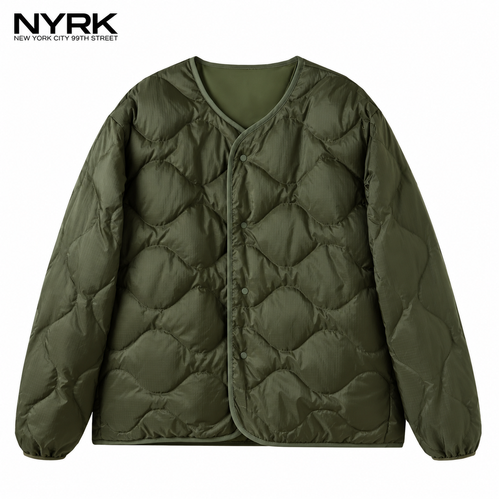 NYRK.ニューヨーカー 中綿キルティング ジャケット Vネック ノーカラー リバーシブル メンズ