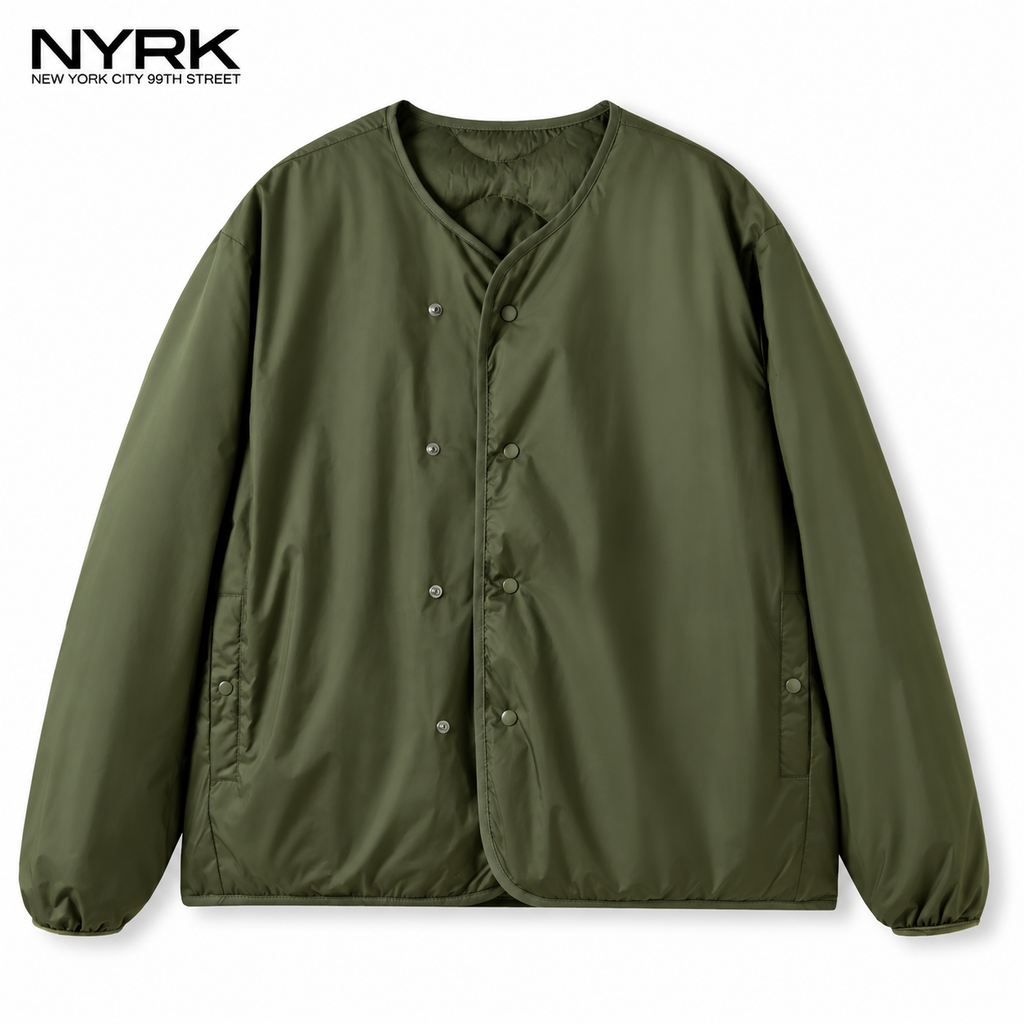 NYRK.ニューヨーカー 中綿キルティング ジャケット Vネック ノーカラー リバーシブル メンズ