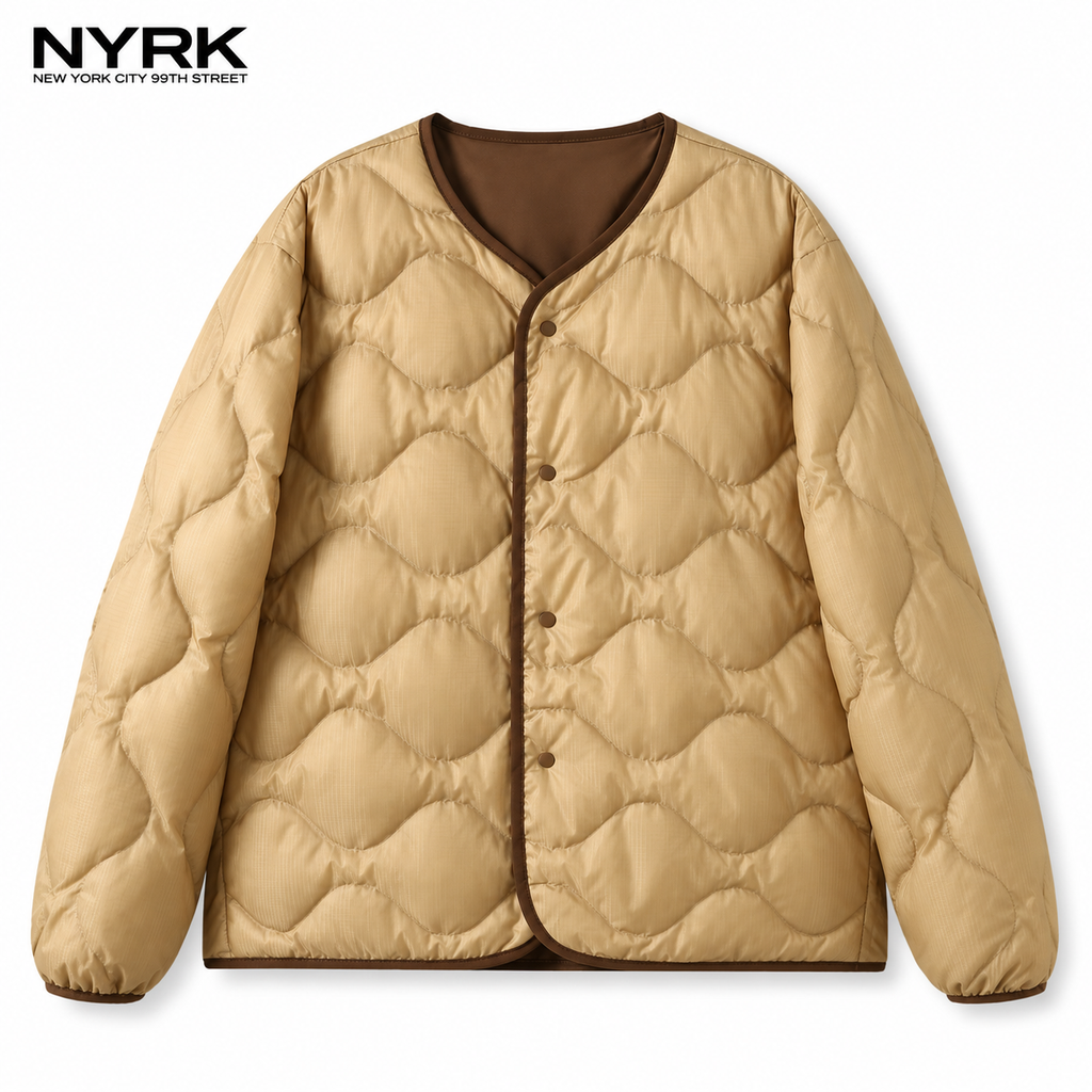 NYRK.ニューヨーカー 中綿キルティング ジャケット Vネック ノーカラー リバーシブル メンズ