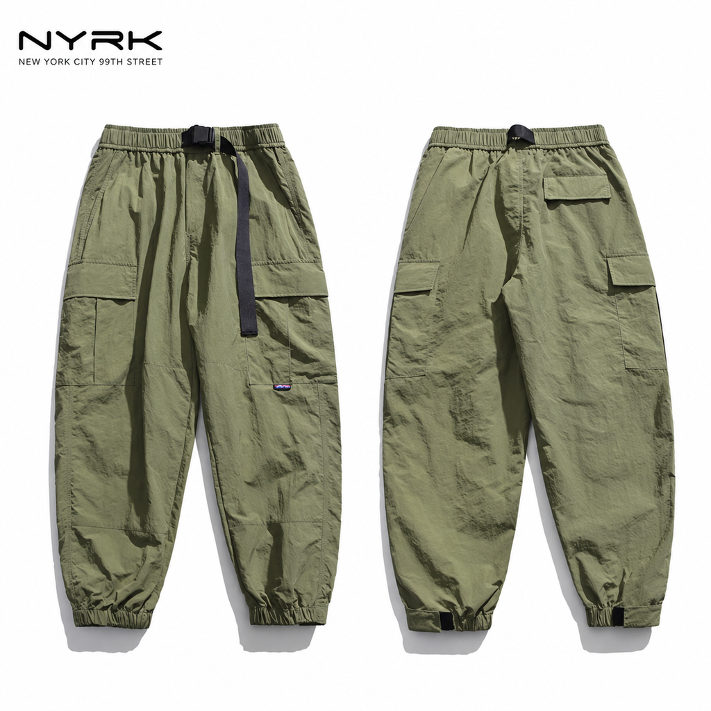 NYRK.ニューヨーカー ナイロンカーゴパンツ ベルト付き ジョガーパンツ メンズ