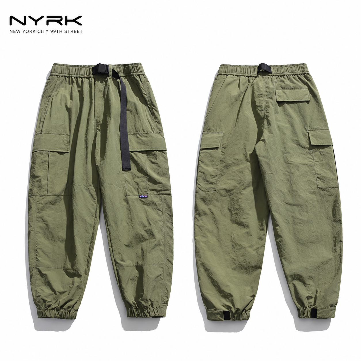NYRK.ニューヨーカー ナイロンカーゴパンツ ベルト付き ジョガーパンツ メンズ