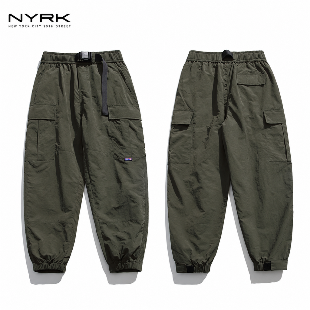 NYRK.ニューヨーカー ナイロンカーゴパンツ ベルト付き ジョガーパンツ メンズ