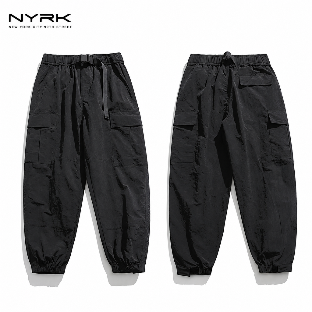 NYRK.ニューヨーカー ナイロンカーゴパンツ ベルト付き ジョガーパンツ メンズ