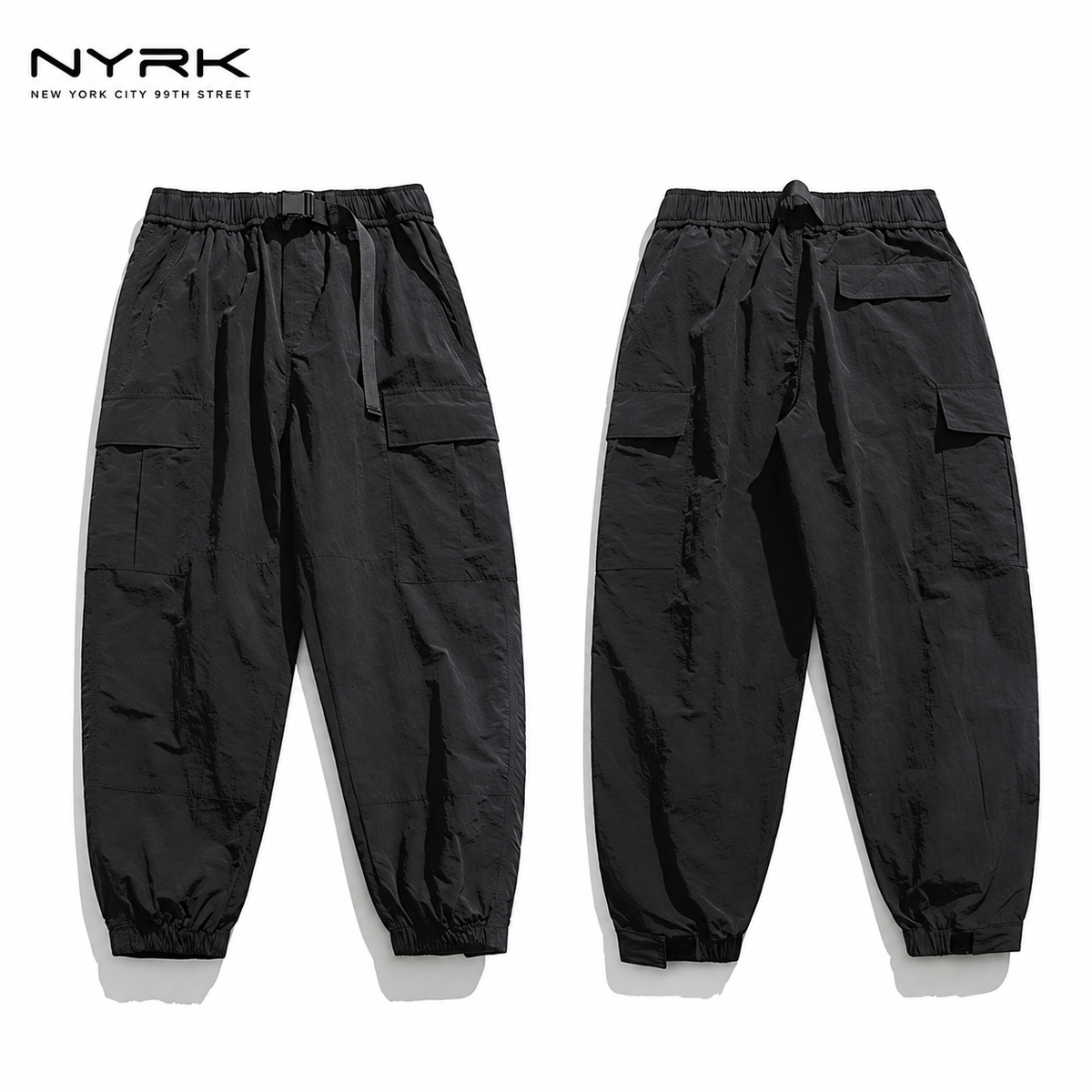 NYRK.ニューヨーカー ナイロンカーゴパンツ ベルト付き ジョガーパンツ メンズ