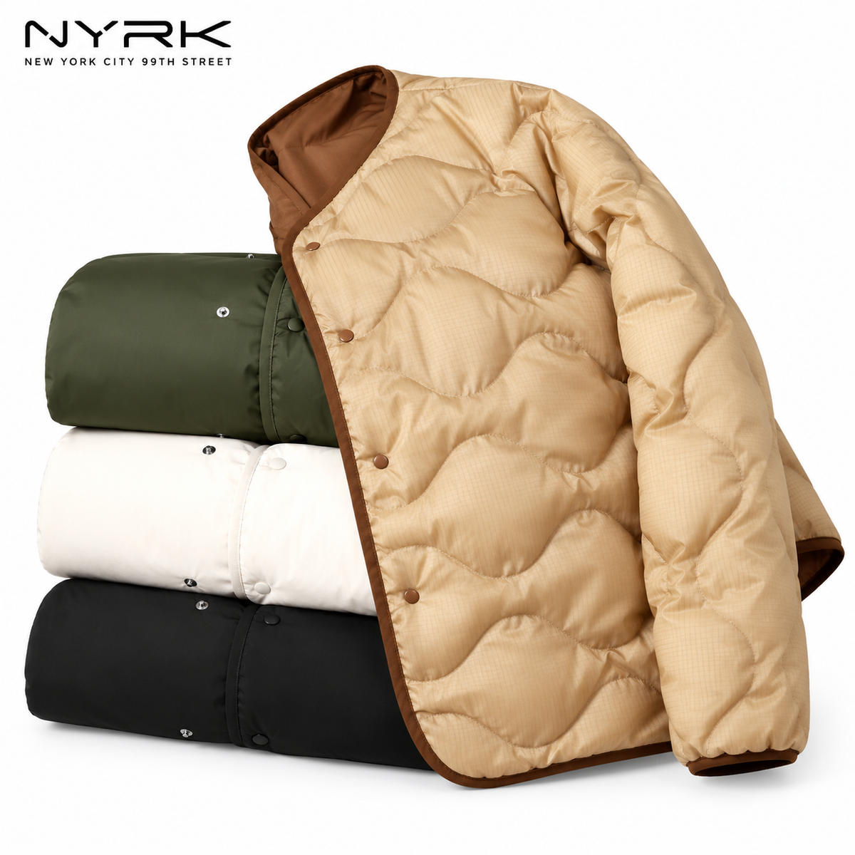 NYRK.ニューヨーカー 中綿キルティング ジャケット Vネック ノーカラー リバーシブル メンズ