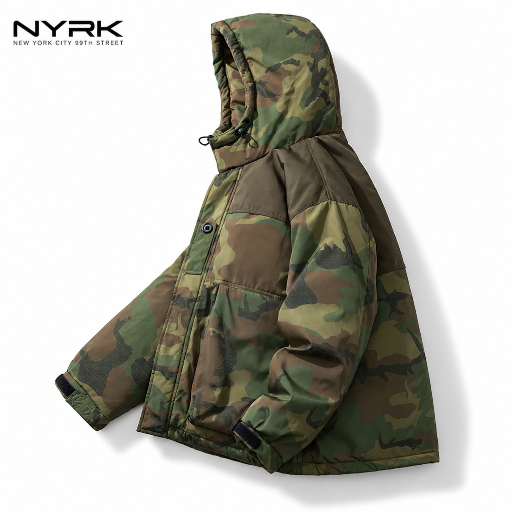 NYRK.ニューヨーカー 迷彩柄 中綿ジャケット フード付き ミリタリーブルゾン メンズ