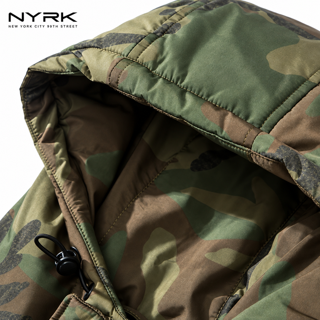 NYRK.ニューヨーカー 迷彩柄 中綿ジャケット フード付き ミリタリーブルゾン メンズ
