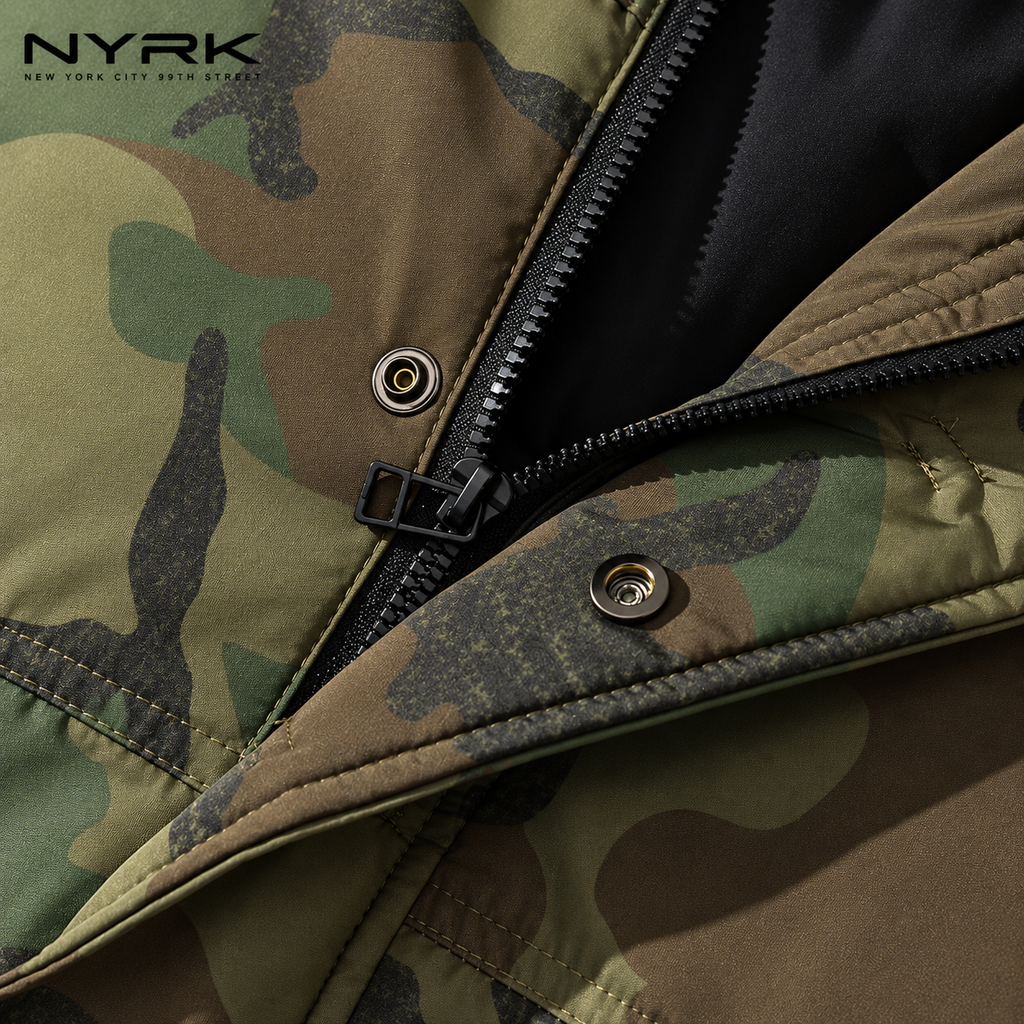 NYRK.ニューヨーカー 迷彩柄 中綿ジャケット フード付き ミリタリーブルゾン メンズ