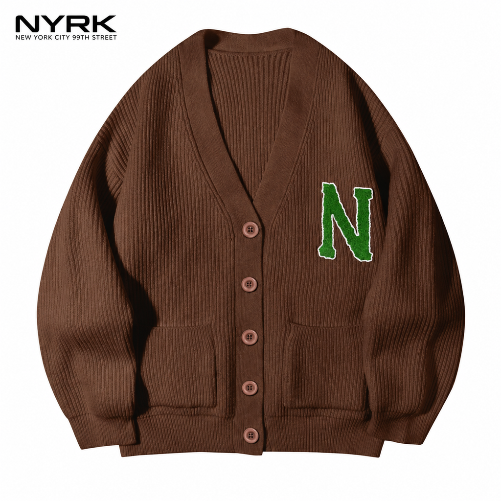 NYRK.ニューヨーカー リブ編み Vネック ニットカーディガン メンズ