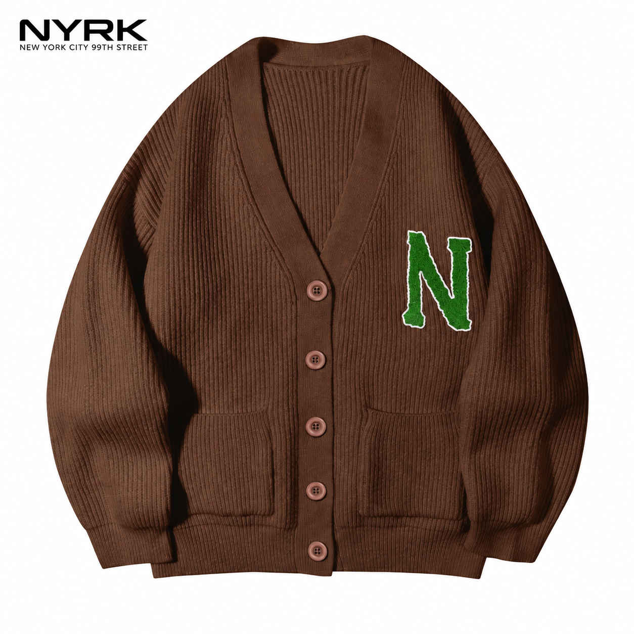 NYRK.ニューヨーカー リブ編み Vネック ニットカーディガン メンズ